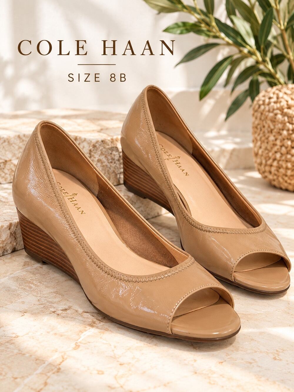 Cole Haan Nike Air Women’s 8B Patent Leather Peep Toe Wedge Shoes